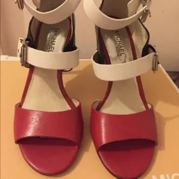 MICHAEL KORS Adriana Ankle Strap Heels in a black, red and white color. - Picture 3 of 4